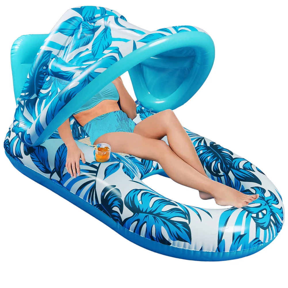 Inflatable PVC Floating Bed with Sunshade for Pool Party