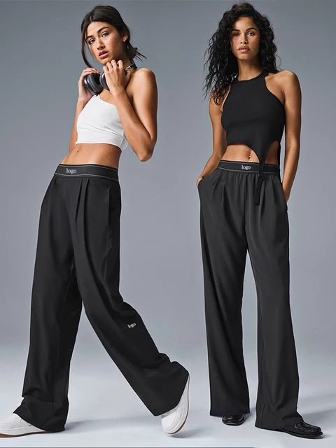 Goddess Yoga Women's Jacquard Suit Up Trouser (Regular) Fashionable Loose Straight Leg Suit Pants Comfortable Lightweight Pants