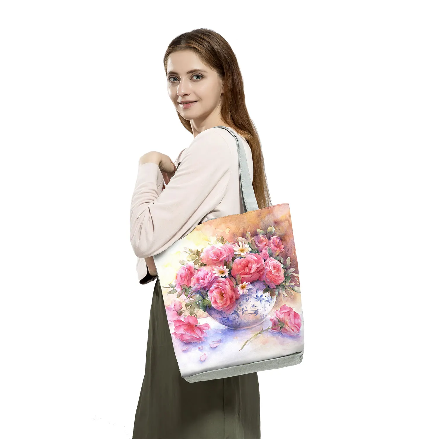 Casual Floral Print Canvas Tote Bag