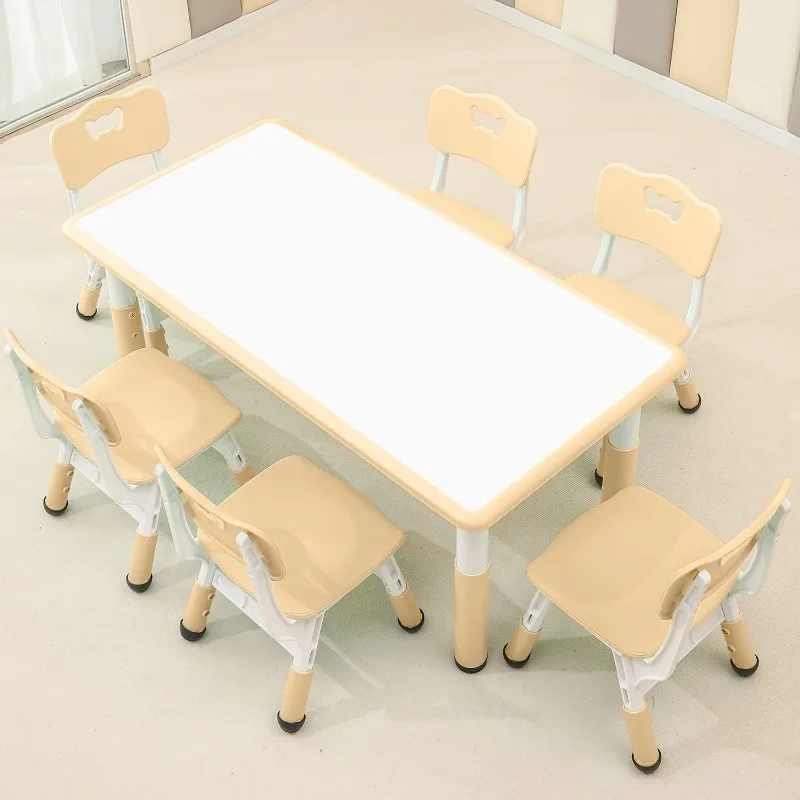 

Table and Chair Set Suitable for Boys and Girls Age 2-12 Height Adjustable Table top Can be Painted with 6 Seats Suitable