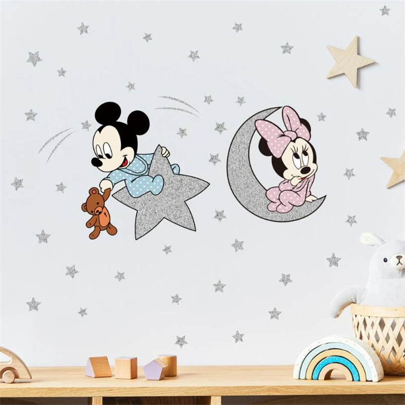 Stickers Muraux Bébé Mickey Minnie Étoiles Lune Chambre Enfant