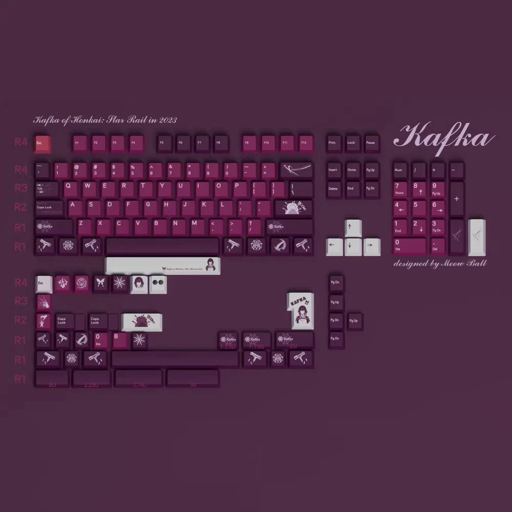 Honkai Star Rail Kafka Keycaps Pbt Dye Sub Gaming Key Caps Perfil Cereja Keycap Lightproof para Alice 61 68 98 104 144 Chaves Set
