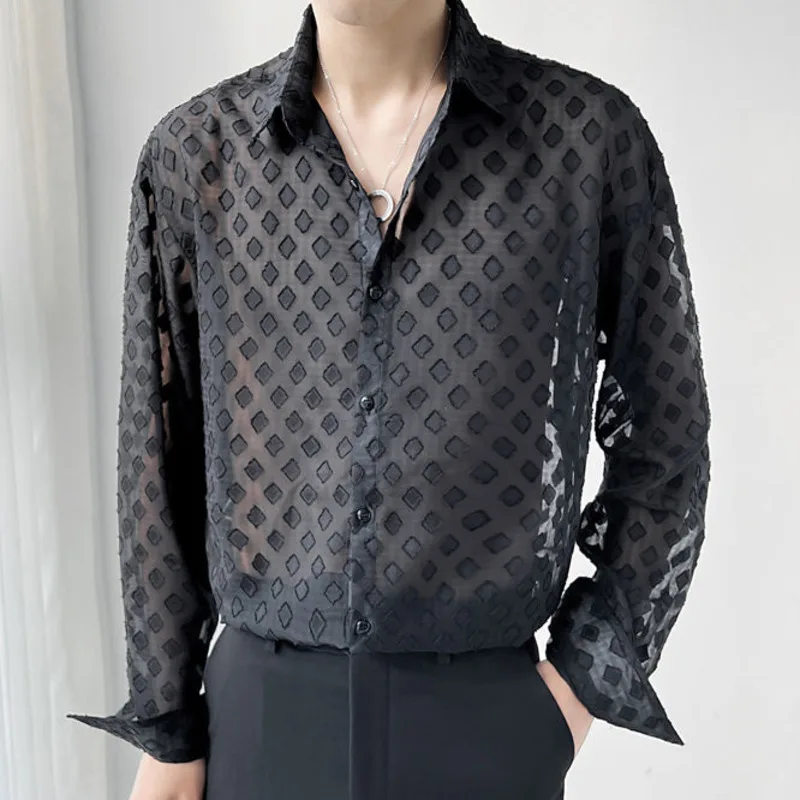 2022 Spring Summer Casual Shirt Streetwear Social Party Tuxedo Singer Stage Chemise  Homme Loose Hollow See-through Shirt Men - AliExpress