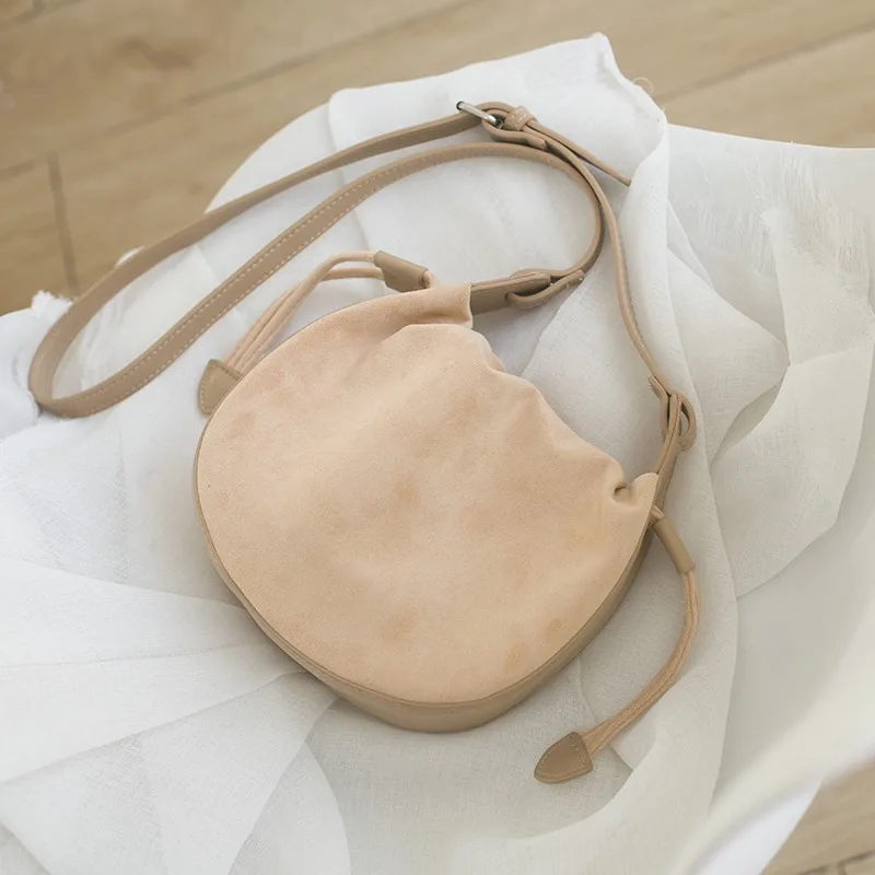 

Elegant Suede Womens Shoulder Bag Apricot Semi-circular All-match Small Handbag Drawstring New Korean Fashion Crossbody Bag