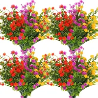4 Bundles Artificial Plants UV Resistant Faux Bushes Plastic Flowers Home Farmhouse Wedding Outdoor Garden Porch Decor Plant