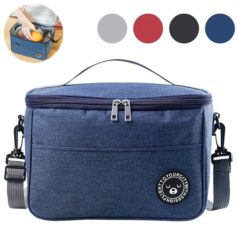 Large-capacity hand-held with shoulder strap insulated bag lunch box bag student thickened waterproof lunch bag lunch bag