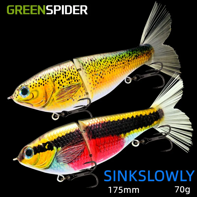 GREENSPIDER Slowsinking Glide Baits for Pike Salmon Trout Topwater  Single-Jointed Swimbait Bass Fishing Lure 110mm 18g