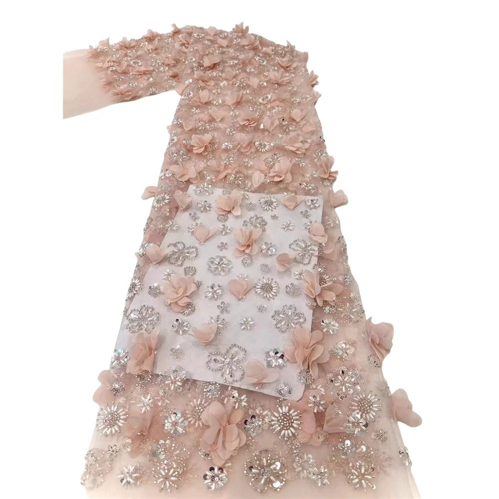 

African Lace Fabric with Sequins and Beaded Embroidery for Wedding, Nigerian Bridal, French Tulle, High Quality, L-14068818