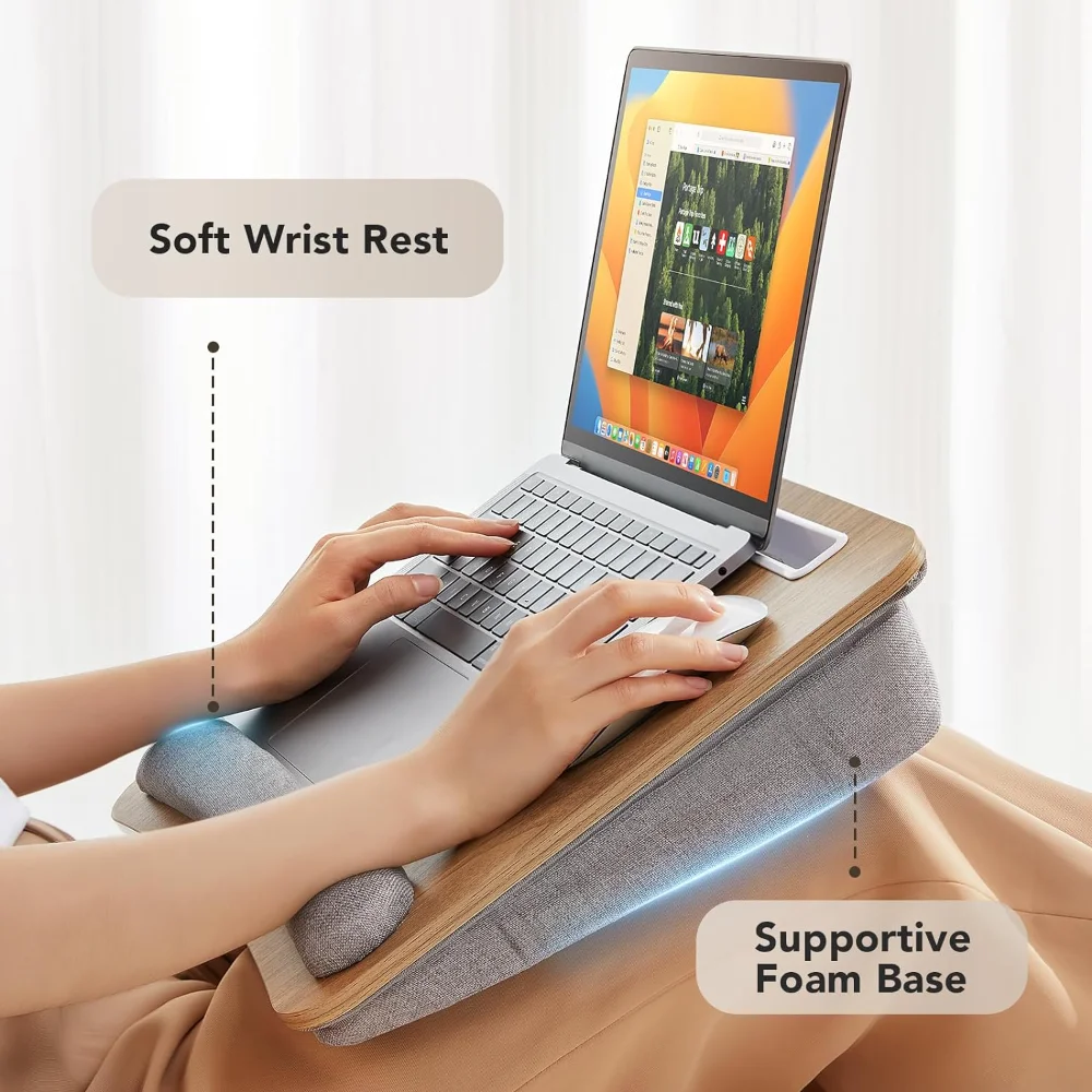HUANUO Portable Lap Laptop Desk with Pillow Cushion, Fits up to 15.6 inch Laptop, with Anti-Slip Strip & Storage Function