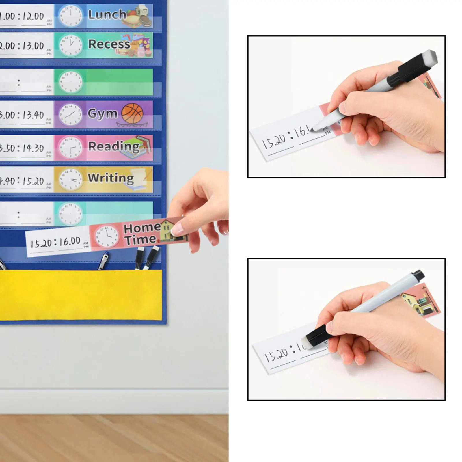 Schedule Pocket Chart with 2 Hangers Attractive 15+1 Pocket Educational Charts for Preschool Classroom Office Learning Materials