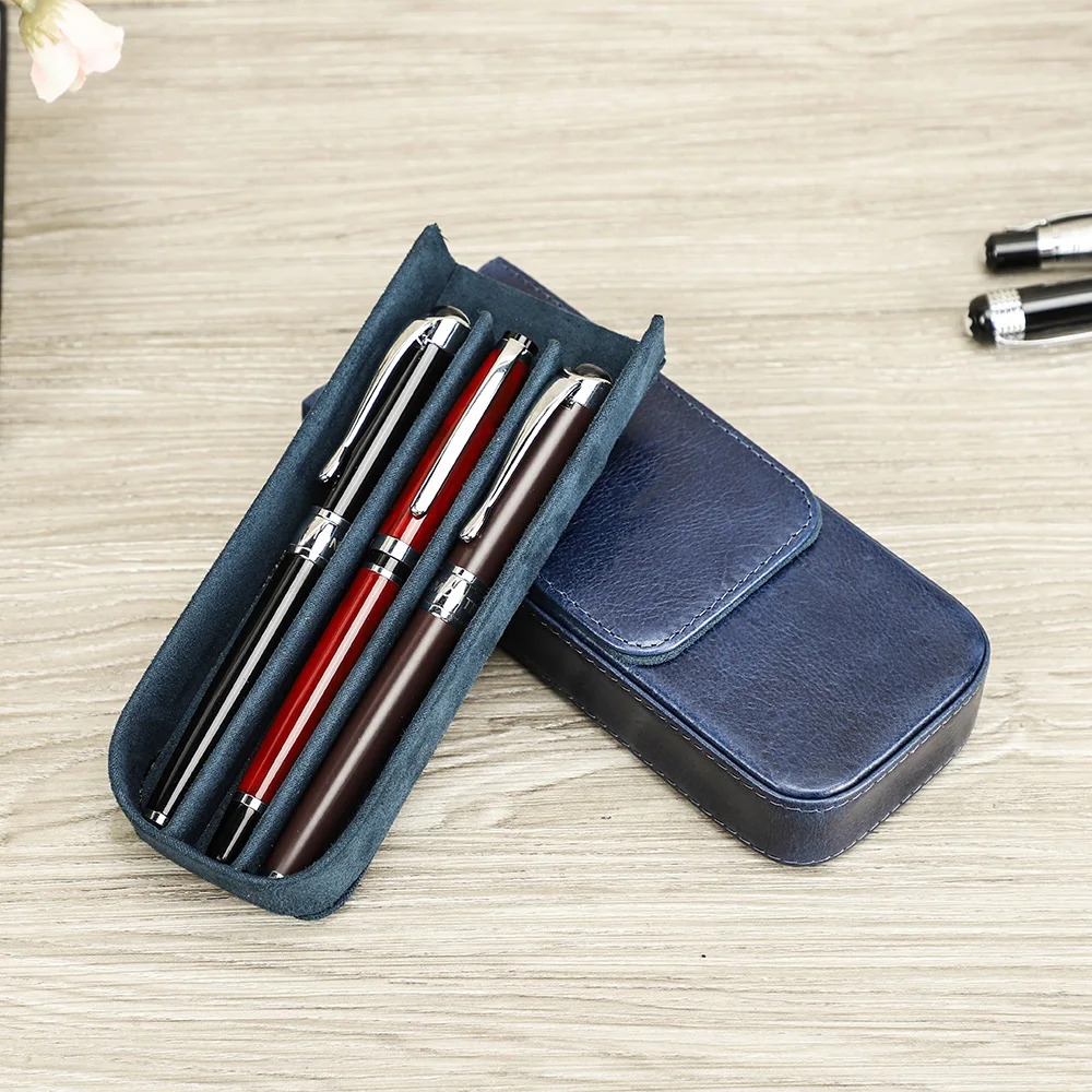 Luxury Genuine Leather 3 Slots Pen Case With Removable Pen Tray Pen Holder  Case School Office Supplies Pouch Creative Gifts - AliExpress