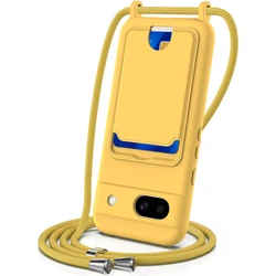 Adjustable Lanyard TPU Soft Silicone Skin Touch Card Slot Case - Google Pixel9 Pro XL (Yellow)