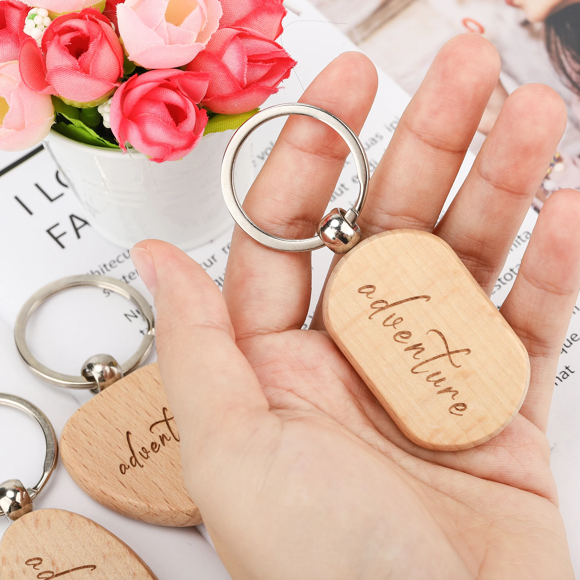 Wholesale 100Pcs Blank Tag ID Name Rectangular Wooden Keychain Engraved Diy  Wood Chips Simple Key Tags Handmade Accessories Key - AliExpress