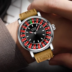 Elegant Men's Watch with Brown Leather Strap and Rotating Dial, Waterproof and Luminous (Gray Leather Silver)