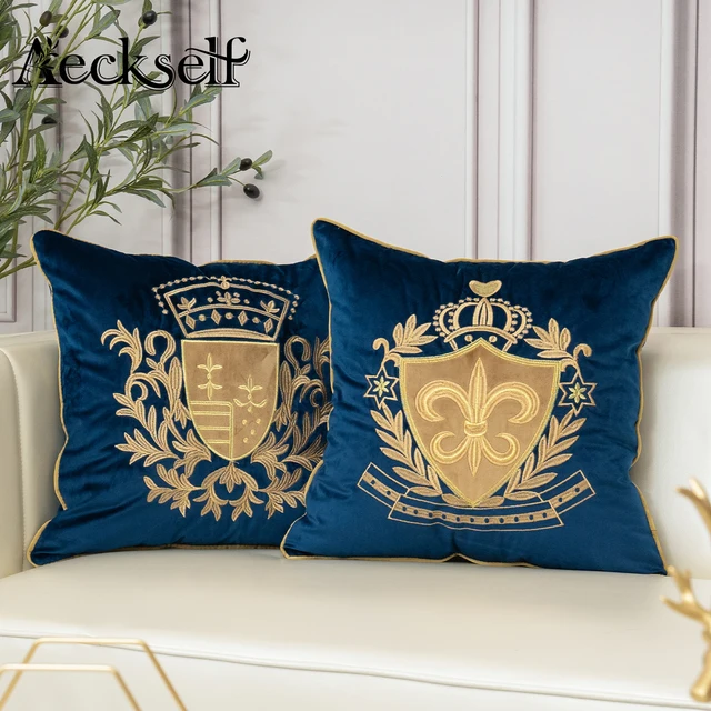 Aeckself luxury european embroidery velvet cushion cover home decor navy blue gold beige black throw pillow