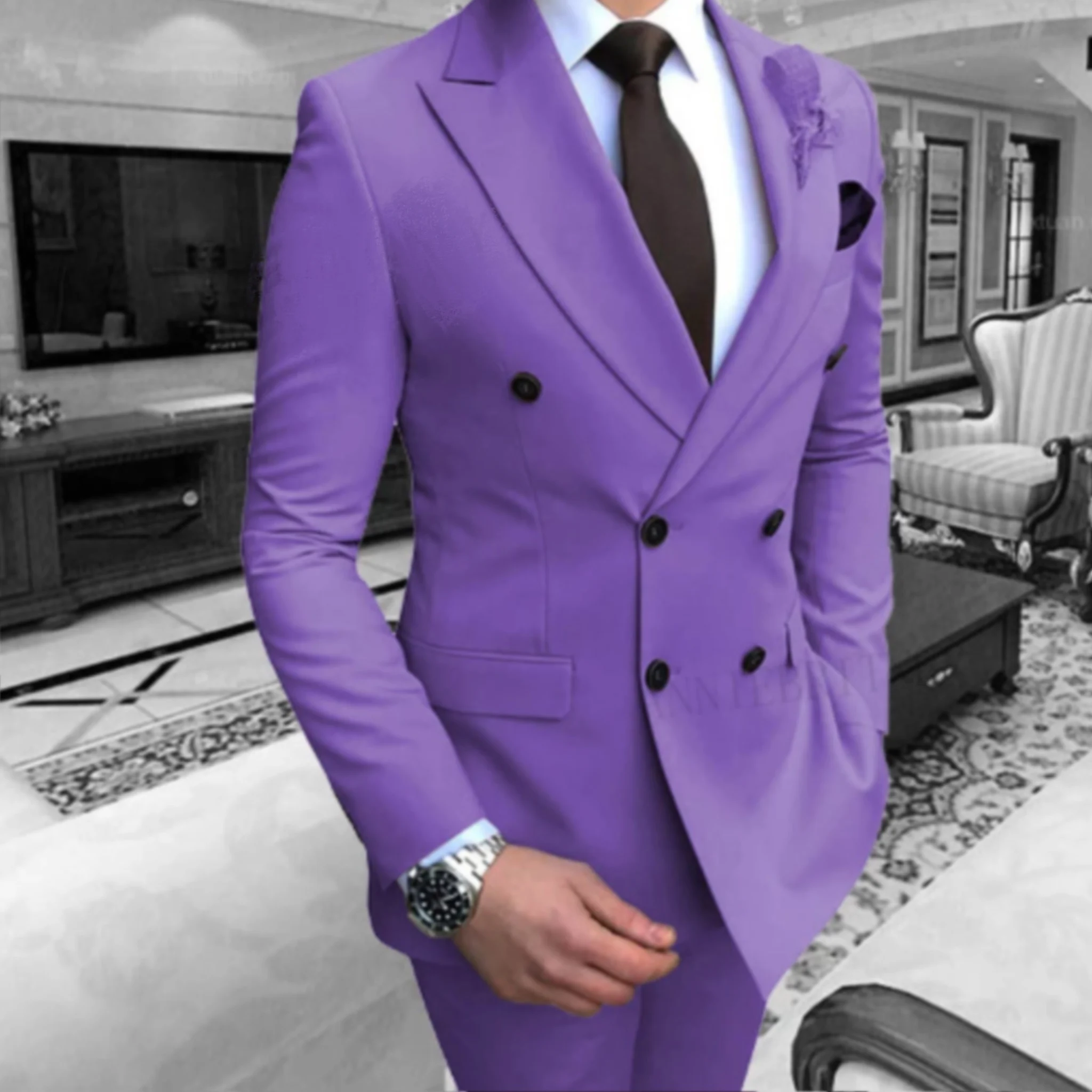 

2023 Purple Suit Men Formal Slim Groom Tuxedo Suit Wedding Prom Party Dress Classic