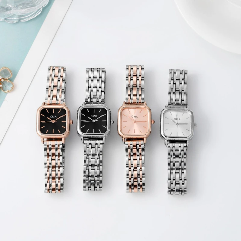 

Повседневные женские часы с браслетом из нержавеющей стали, женские модные минималистичные темпераментные часы, маленькие квадратные кварцевые наручные часы из сплава