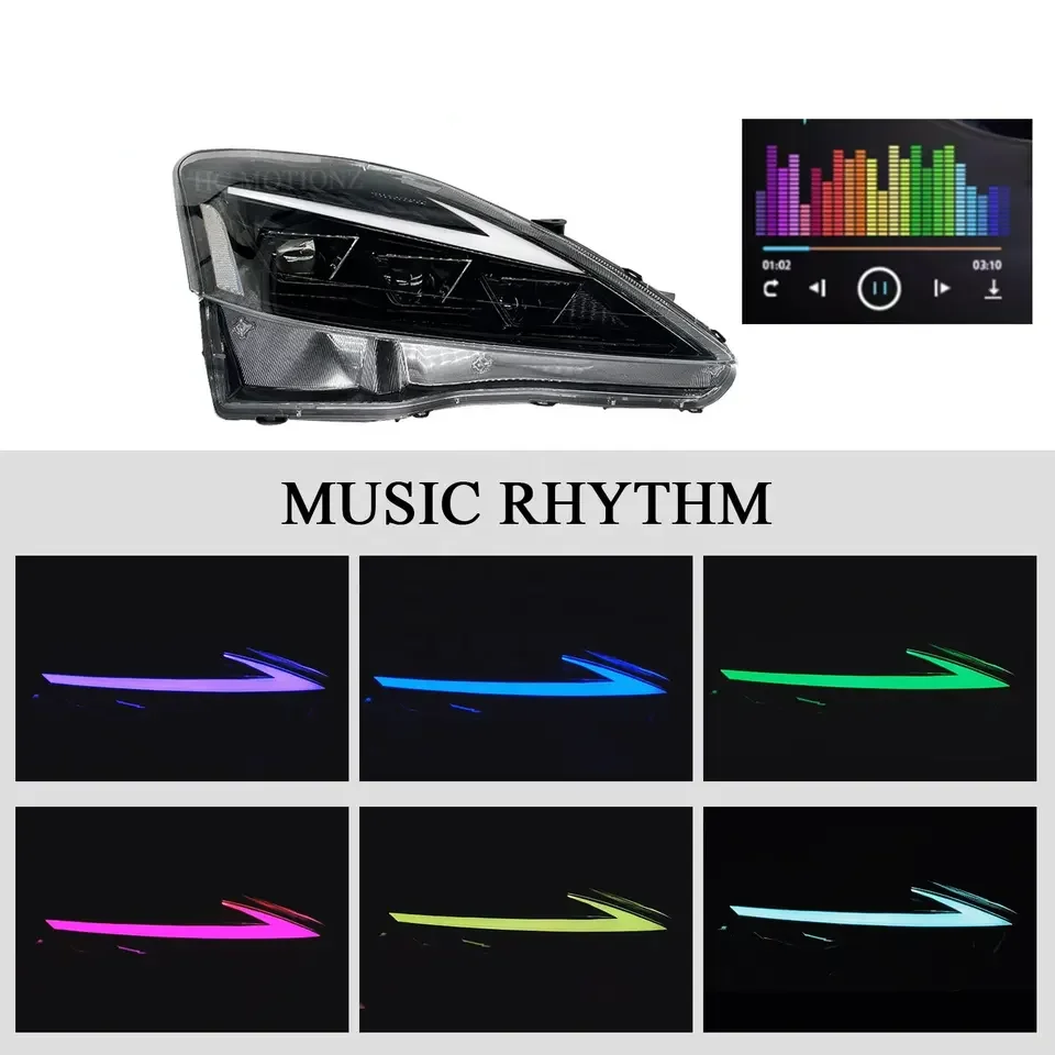 고풍 자동차 램프, 풀 LED 스타트 업 애니메이션 RGB 헤드라이트, 렉서스 IS250 IS350 ISF IS300 IS400 2006-2012