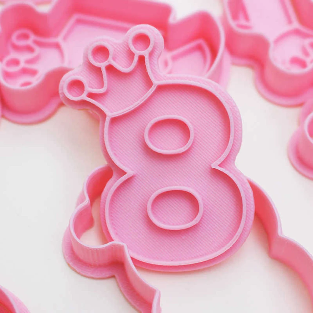 Cartoon Birthday Crown Numbers Cookie Mold 3D Stereoscopic Pressing Cookie Baking Tools baking mold,cookie mould,cookie printing mold,cookie maker press kit