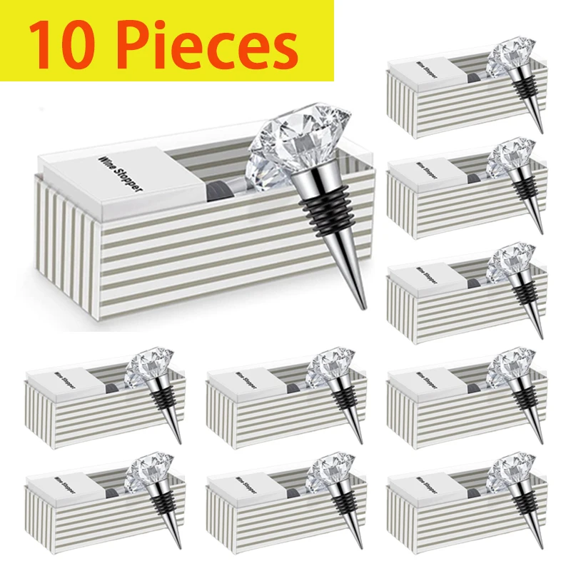 

10Pcs Wine Bottle Stoppers Corks Reusable Diamond Stoppers Wine Corks Crystal Stoppers With Separate Gift Boxes