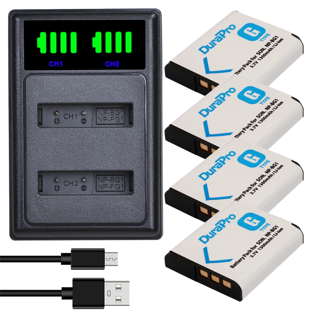 Durapro Np-Bg1 1300Mah Batteria + Doppio Caricatore Led Per Sony Cyber-Shot Hx9V H10 H20 H70 H50 H55 Dsc-W30 W35 W50 W55 W70 W80 Wx10