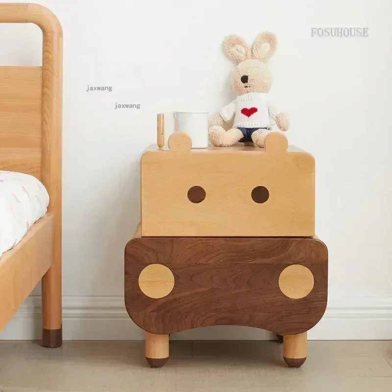 Solid Wood Household Kindergarten Children's Bedside Table Apartment Dormitory Storage Cabinet Modern Kids Bedroom Nightstands H