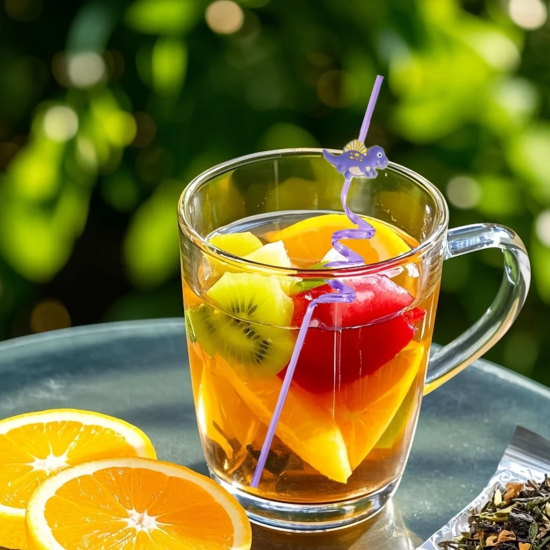 8 PCS Dinosaur Gift Pack Straw Accessories Cartoon Patch Art Design Birthday Party Cute Spiral Creative Straw Party Small Gifts