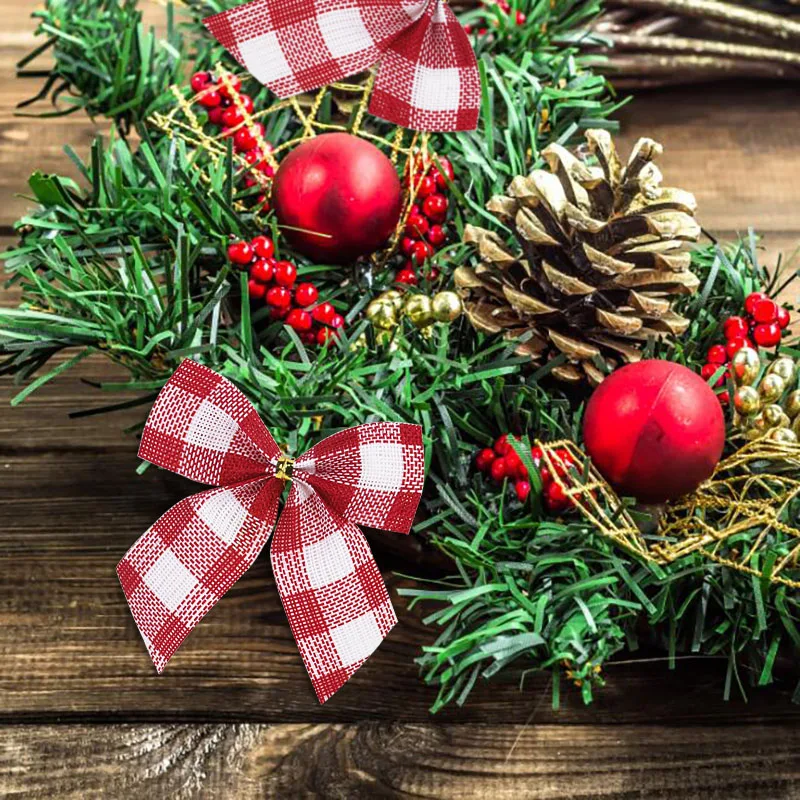 10/20Pcs Christmas Bows Xmas Tree Hanging Ornament Decorations for Home DIY Wreath Bowknot Noel Navidad 2024 New Year Gift Wrap