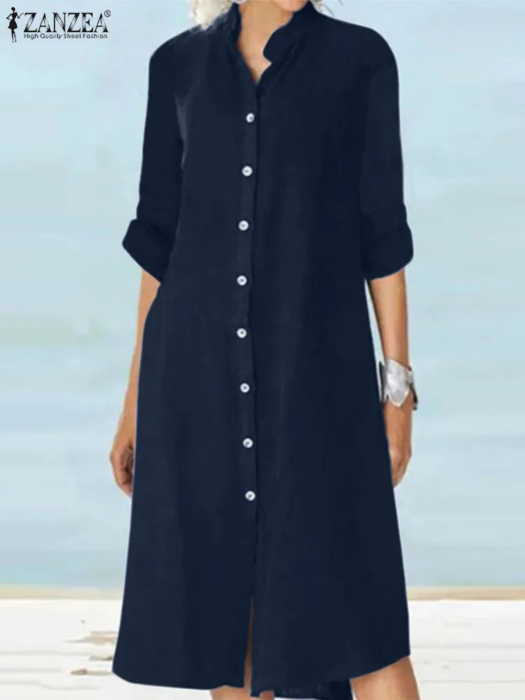 Fashion Printed Maxi Dress Women'S Leopard Sundress 2023 Zanzea Spring Puff Sleeve Long Vestidos Female V Neck Robe Oversize