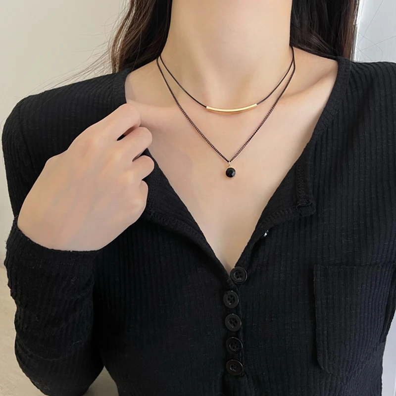 Black Necklace Chain Female Clavicle Chain Korean Style Pendant