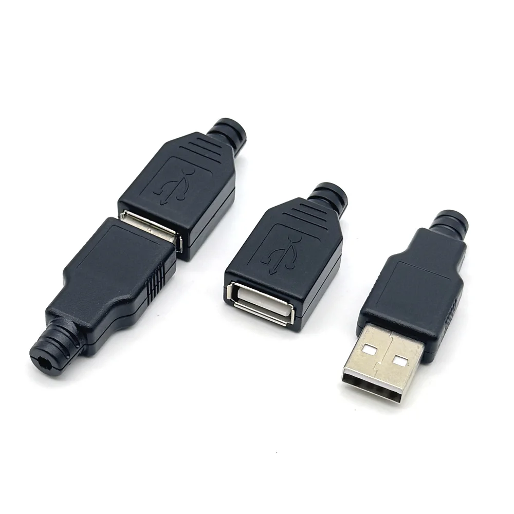 2A 유형 A 남성 여성 USB 4 핀 플러그 소켓 커넥터 검정색 플라스틱 커버 유형-A DIY 키트