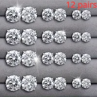 12 Pairs Set Stainless Steel Stud Earrings with Zircon Buds Round Earrings Unisex Fashion Jewelry Gifts - Image 6