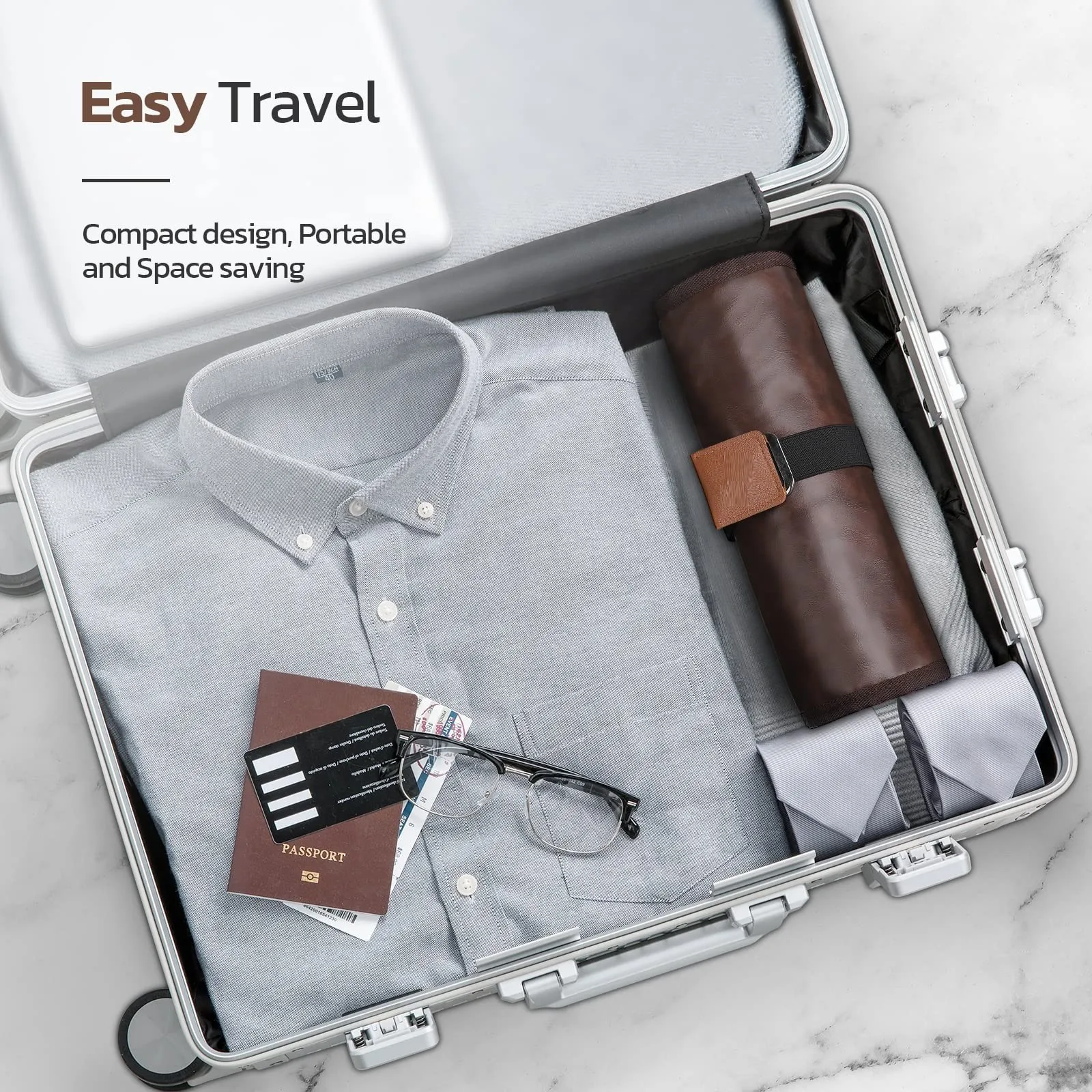 Men's Travel Toiletry Organizer - Water-Resistant Hanging Shaving Bag in PU Leather