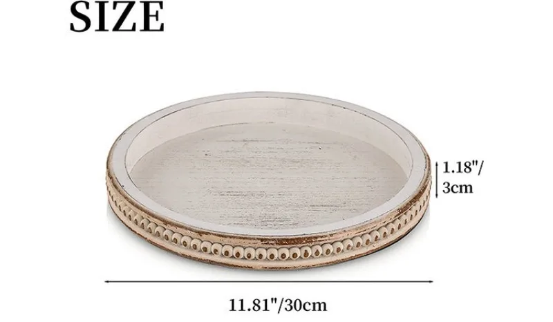 Vassoio In Legno Hanobe Stile Bohémien - Portaoggetti Decorativo Con Manici Per Pouf E Centrotavola - Foto 4