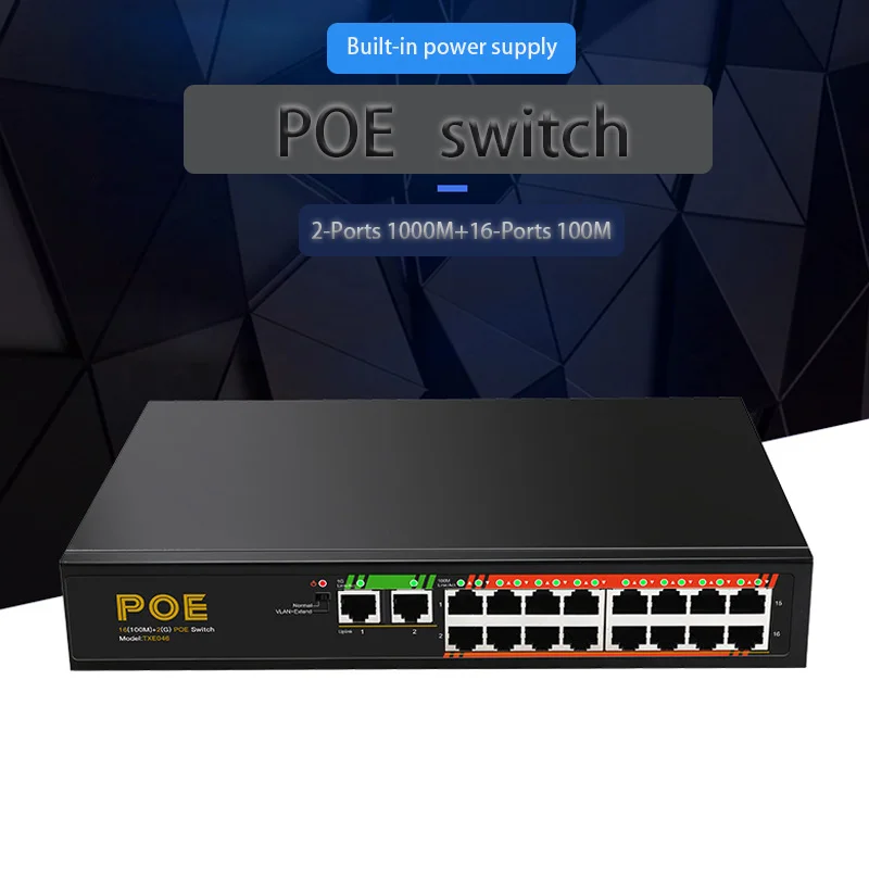 Rj45 Hub Internet Splitter Fast Ethernet Plug And Play 2 Porte 1000M + 16 Porte 100M Game Gigabit Poe Switch Rj45 Switch Ethernet
