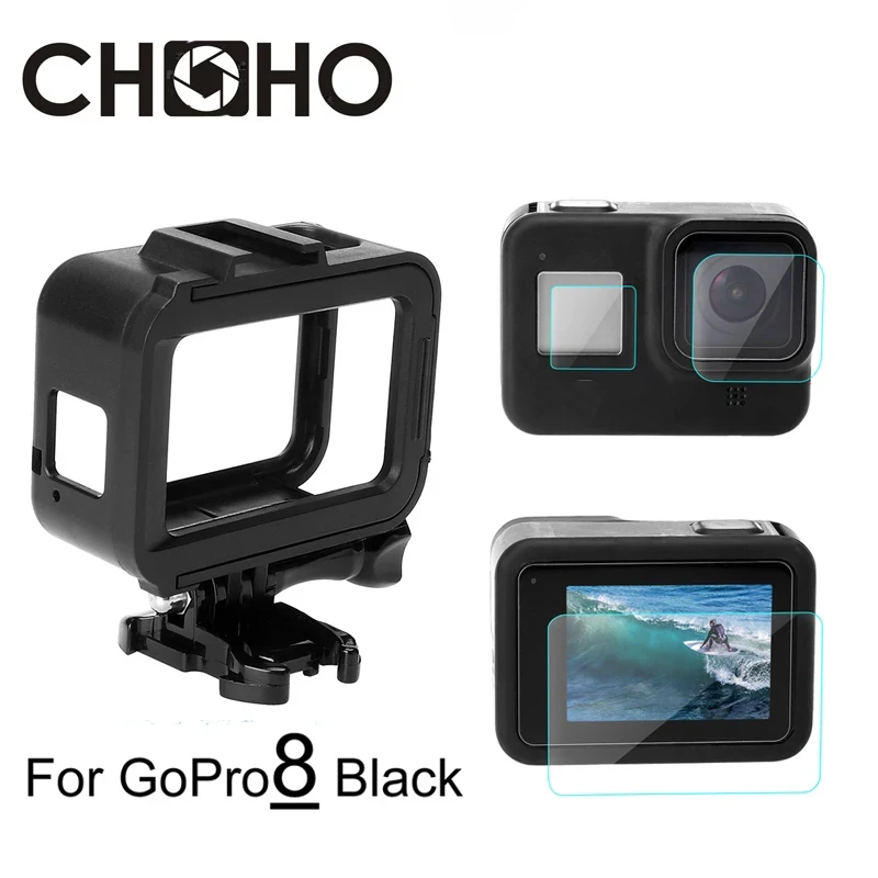 Action Camera Protector for GoPro 8 Black Frame Case Border + Tempered Glass Screen LCD