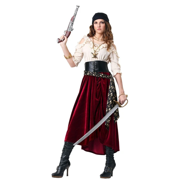 Fantasia pirata sexy para homens e mulheres adultos, Cosplay de Halloween,  Vestidos de festa extravagantes, Piratas do Caribe - AliExpress