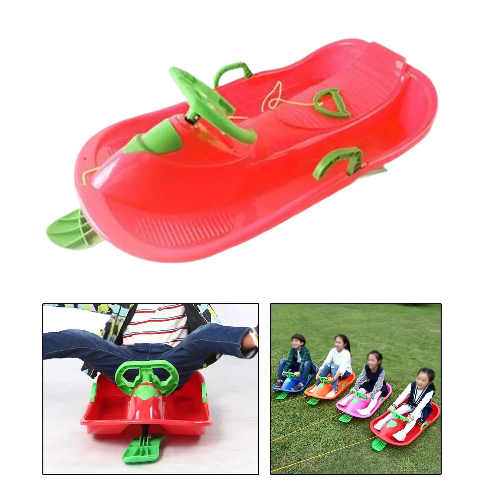 Snow Sled with Steering Wheel and Brake Outdoor Unique Ski Sled for Children