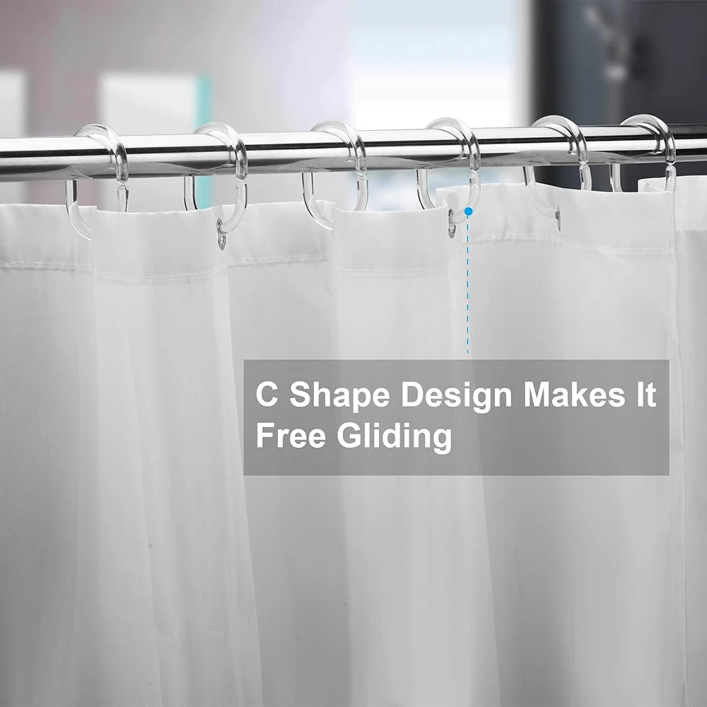 12 piece Plastic Shower Curtain Hook Ring C-shaped Ring Shower Curtain Clips