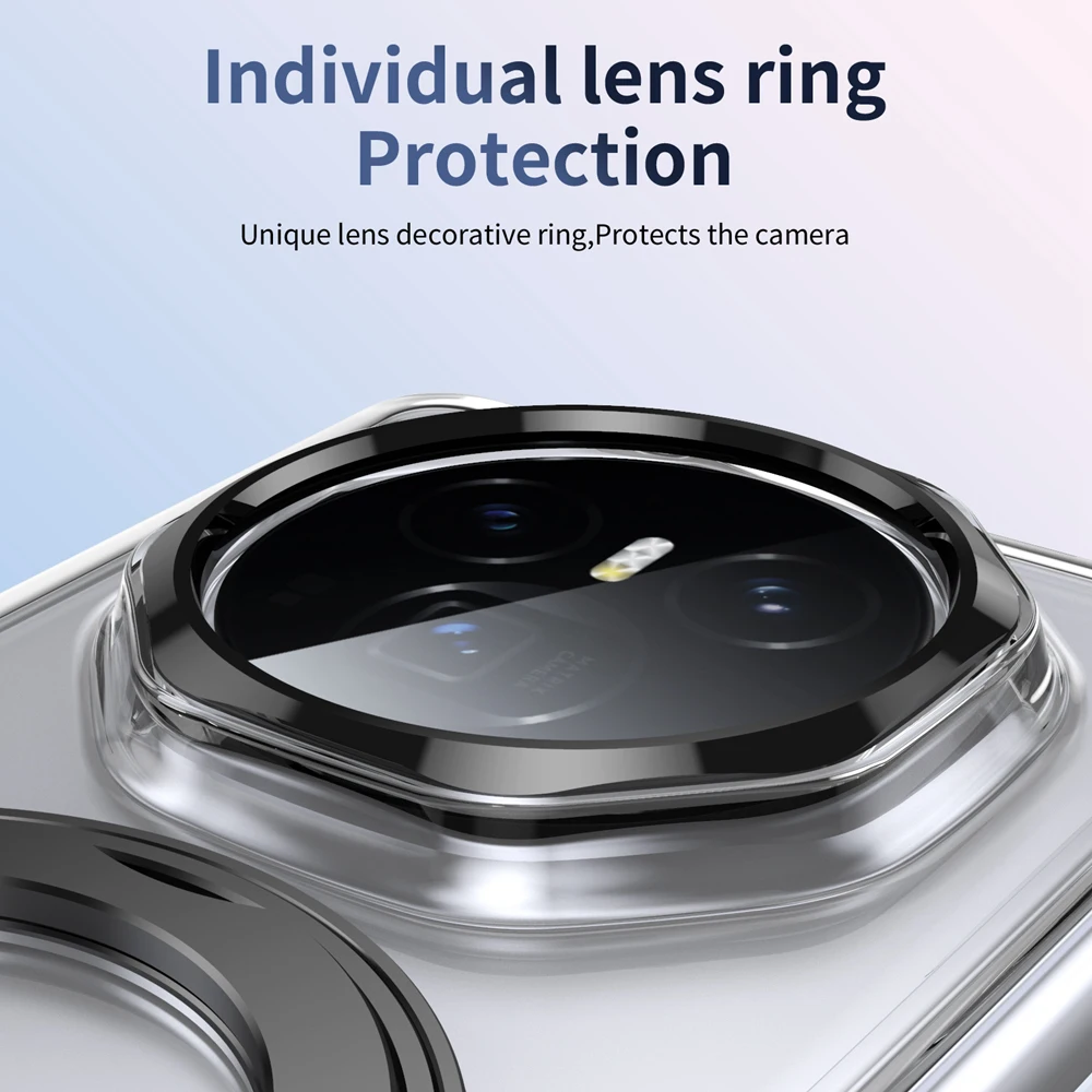 360° Rotating Magnetic Ring Stand Phone Case with Glass Screen Protector - Transparent Hard Shell