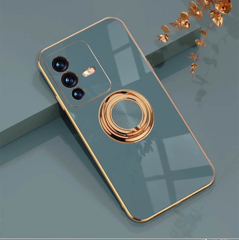 Luxury Plating Phone Case For Vivo V23 With Ring Bracket Stand_voghion.com