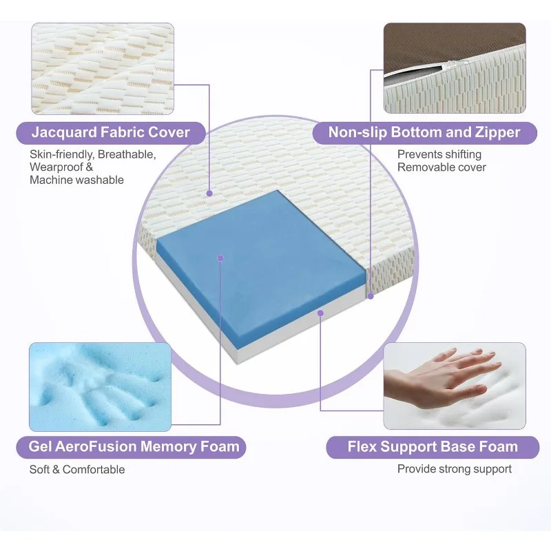 Folding Mattress Twin XL Tri-Fold Gel Memory Foam Mattress Topper with Breathable & Washable Cover 4 Inch Foldable