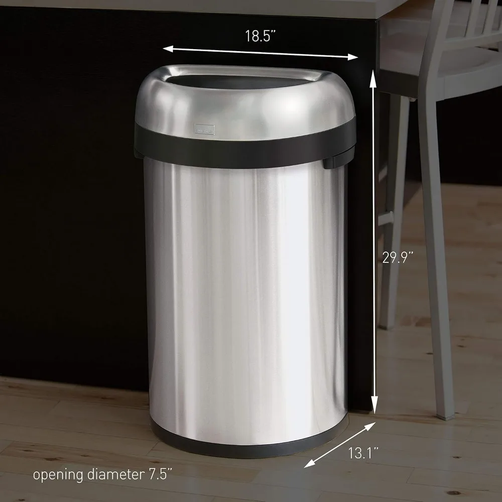 60 Liter / 15.9 Gallon Large Semi-Round Open Top Trash Can Commercial Grade Heavy Gauge, Brushed Stainless Steel