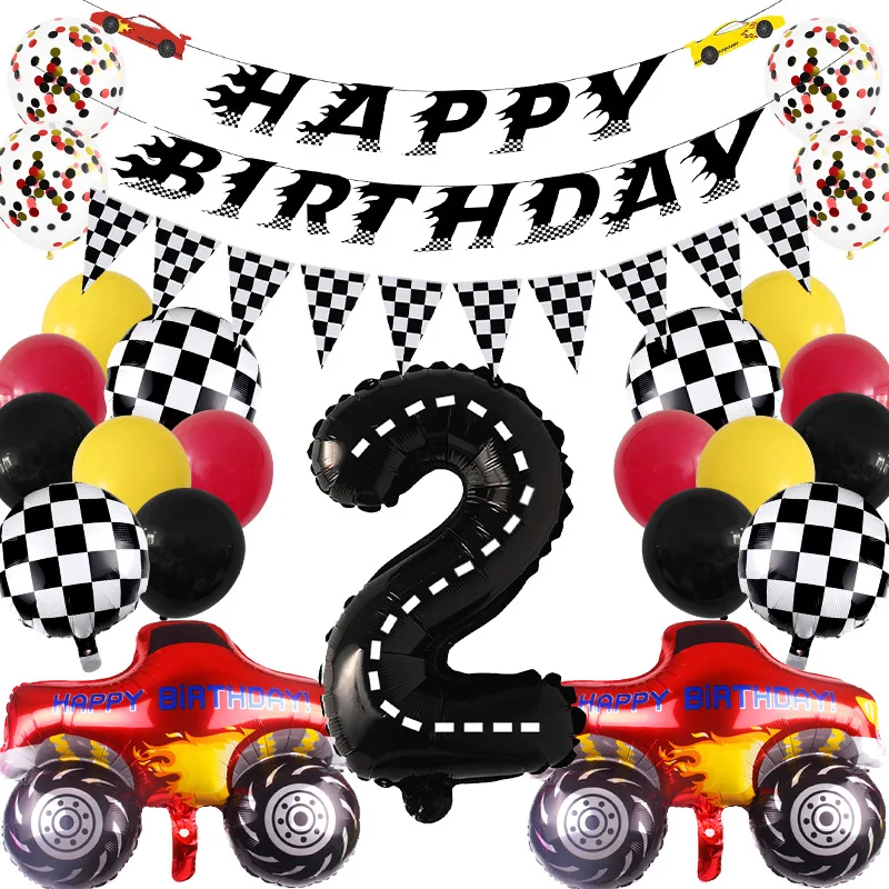 

50pcs/Set Race Car Birthday Decorations Number 1 2 3 4 5 6 7 8 9 10 Balloons Checkered Foil Ballon Kids Birthday Gifts