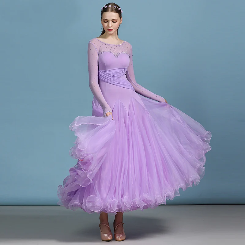 Light Purple Ballroom Dance Dress For Women High Quality Stage Costume Practice Wear Floral Flamenco Dresses Exotic Dancewear