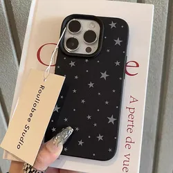 Universal Gray Stars Shockproof Soft Phone Case - Stylish and Durable Cover - iPhone 15 Plus (T11062 Black)