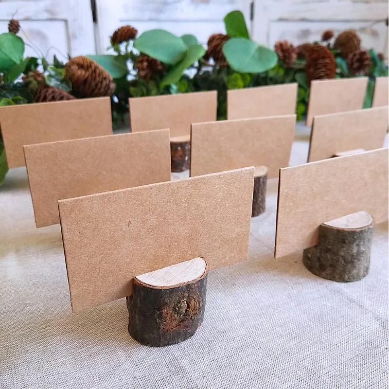 Natural Wooden Place Card Holders Stand Card Photo Clip Holder Rustic Wedding Decorations Party Table Number Name Sign 10pcs place card holders