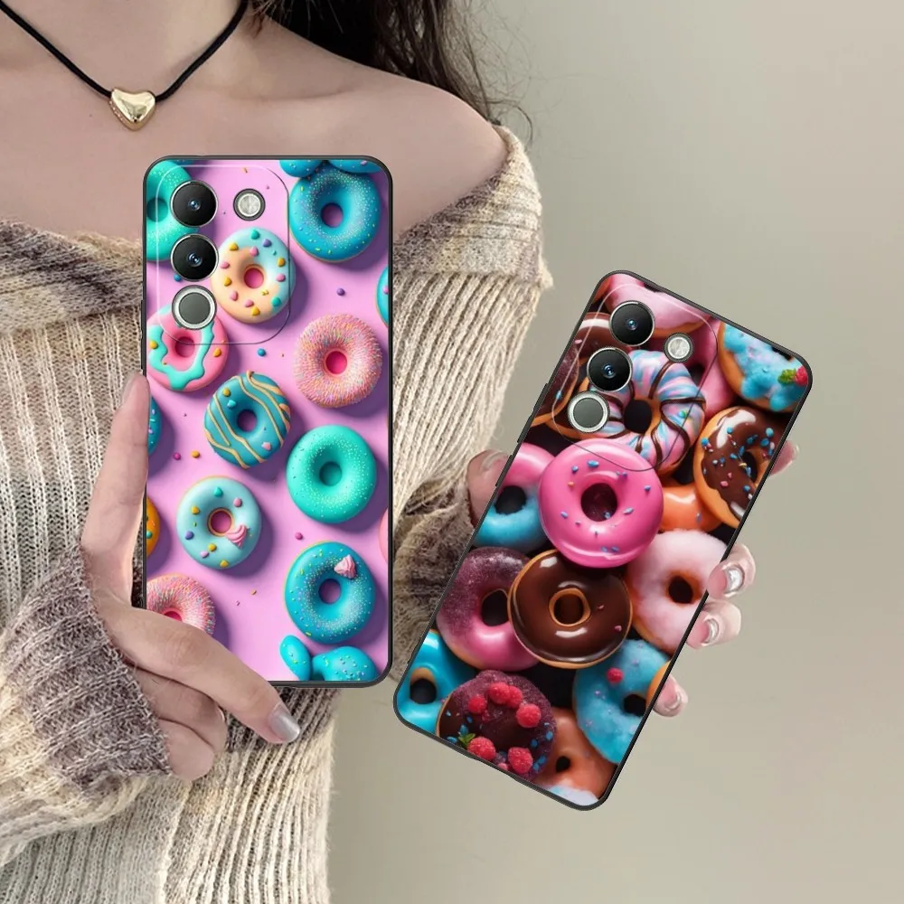 Donuts Cute Mobile Cell Phone Case For Vivo Y95 Y93 Y31 Y20 V19 V17 V15 Pro X60 Nex Black Soft Phone Cover Funda