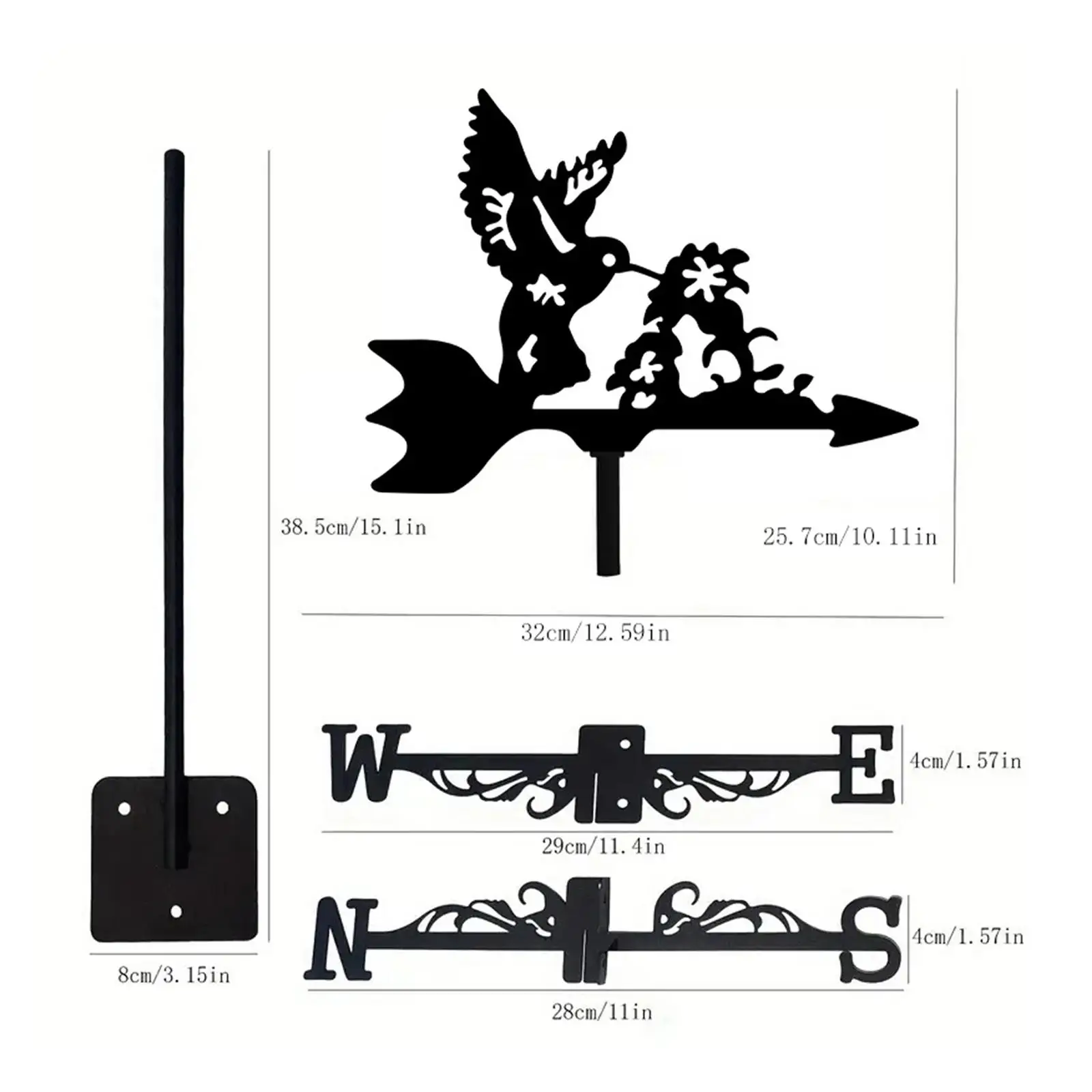 Bird Metal Weathervane Decorative Iron Art Ornament Wind Direction Indicator for