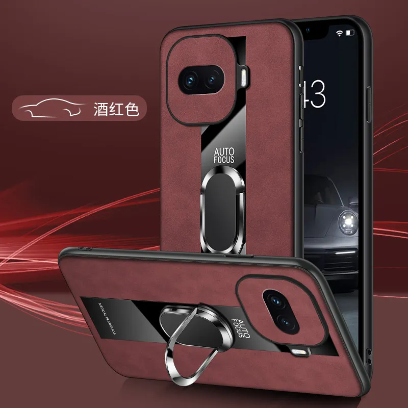 Deluxe Sheepskin PU Leather Phone Case with Magnetic Ring Holder and Shockproof Lens Protection
